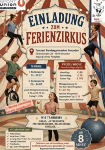 Einladung zum Ferienzirkus 2026 der Sportunion Gmunden